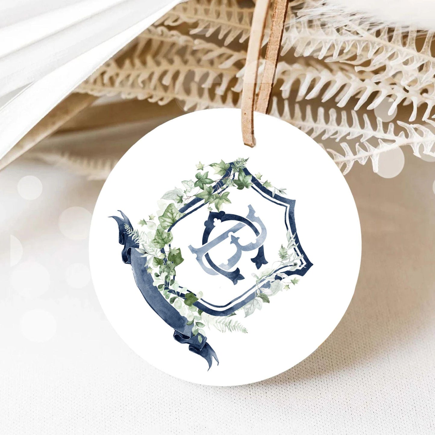 Ivy Vines Greenery Flower Wedding Crest - Monogram Crest - Green Leaf Branch Watercolor Wedding Crest - Romantic Wedding Crest