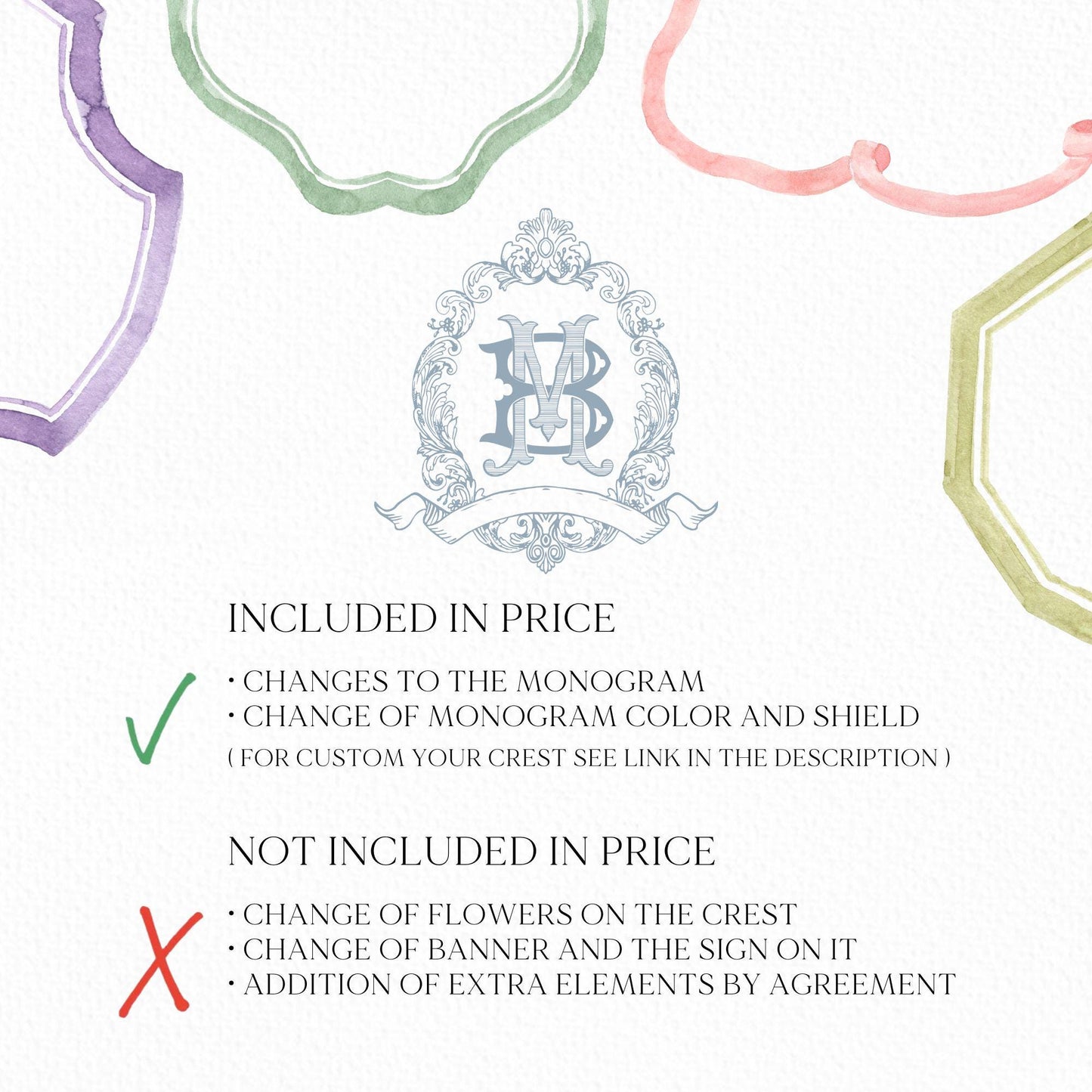 Vintage Wedding Crest - Monogram Crest - Vintage Blue Botanicals Luxury Line art Wedding Crest - Romantic Wedding Crest