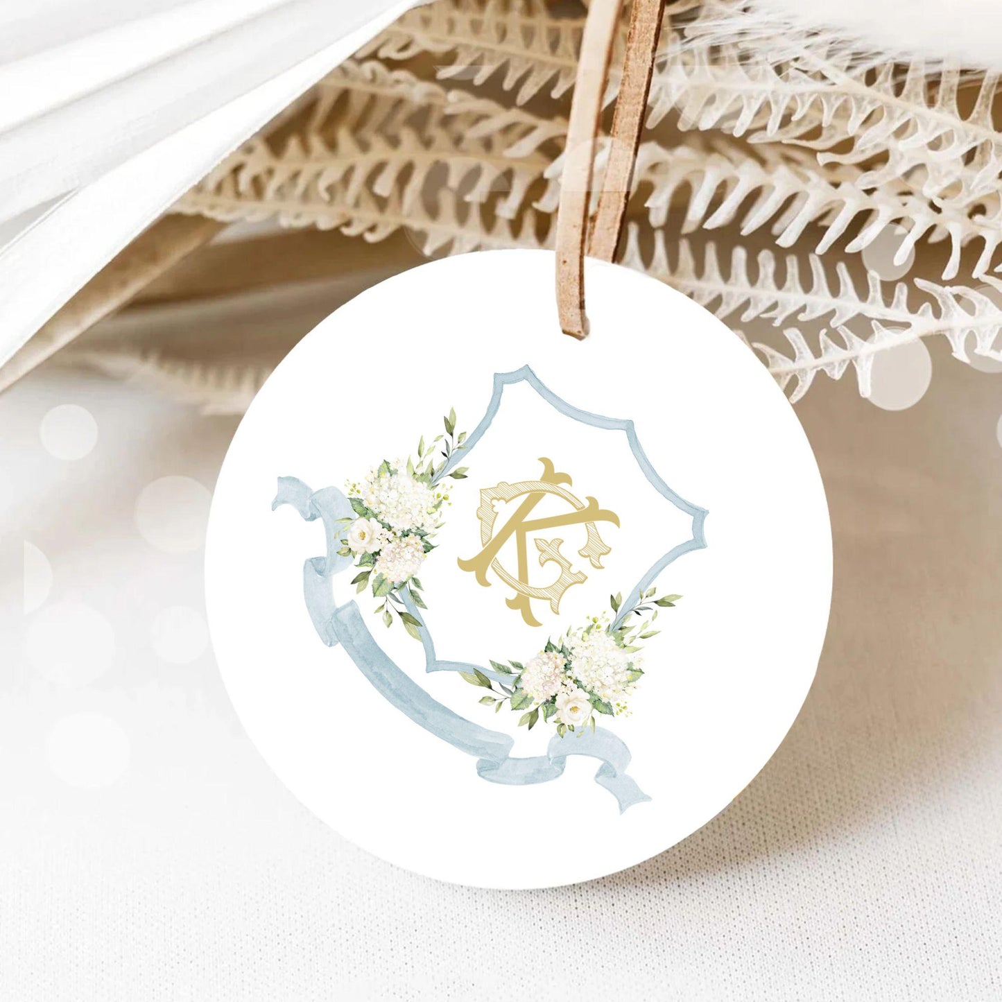 White Hydrangea Flower Wedding Crest - Monogram Crest - Hydrangea Floral Luxury Watercolor Wedding Crest - Romantic Wedding Crest