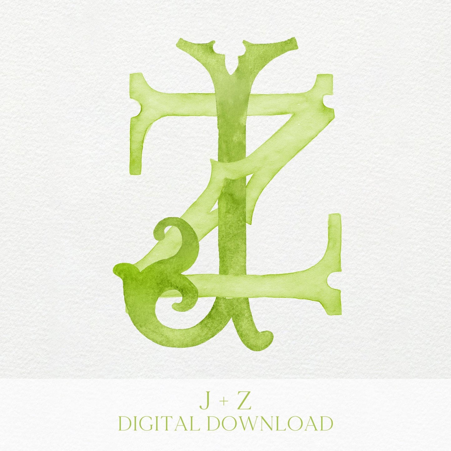 Watercolor Wedding Monogram ZJ - JZ (Digital Download)