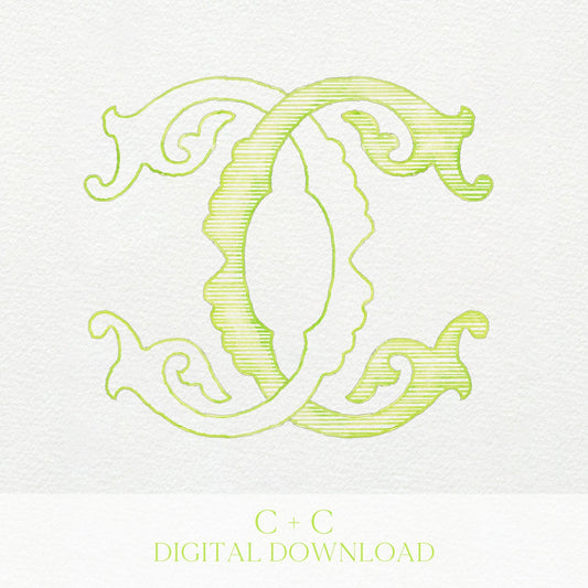 Watercolor Wedding Monogram CC Classic Monogram - Digital Download - 2 Letter Monogrammed - Custom Watercolor Wedding Crest
