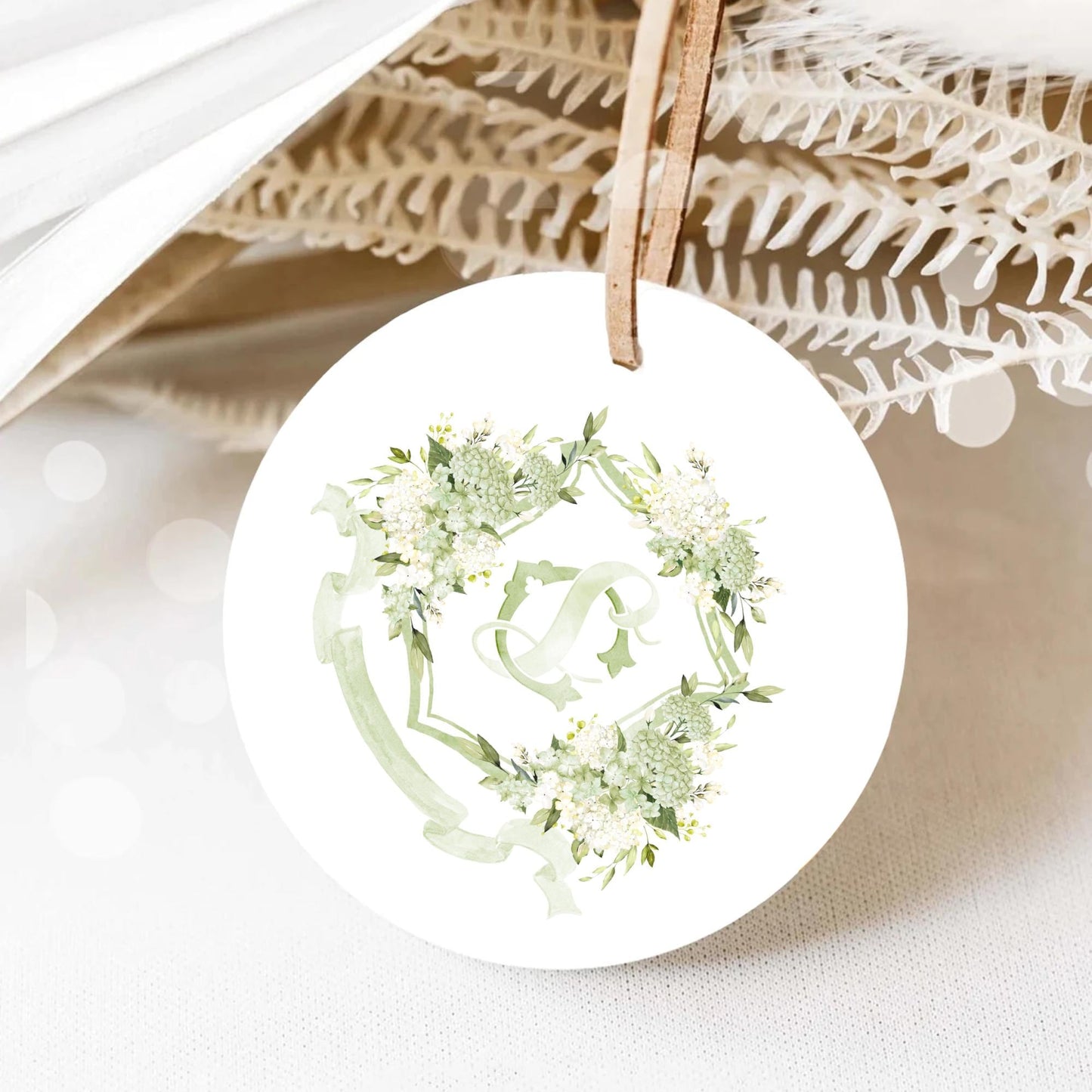 White Green Hydrangea Flower Greenery Wedding Crest - Monogram Crest - Hydrangea Floral Watercolor Wedding Crest - Romantic Wedding Crest