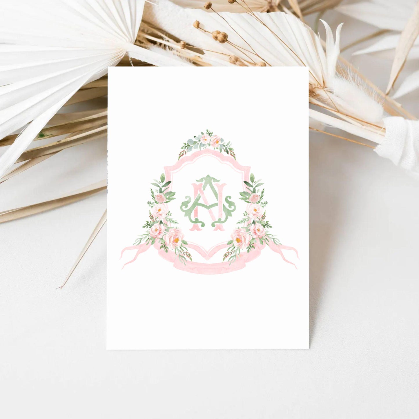 Blush Pink Floral Rustic Greenery Flower Wedding Crest - Monogram Crest - Floral Watercolor Wedding Crest - Romantic Wedding Crest
