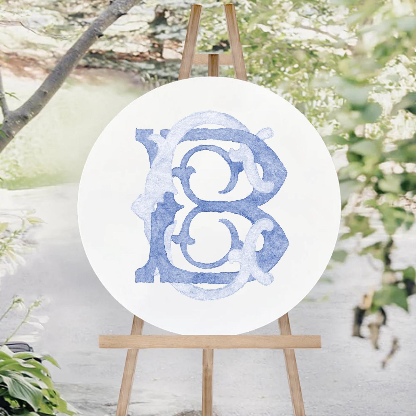 Watercolor Wedding Monogram – BC/CB Initial Crest (Digital Download)