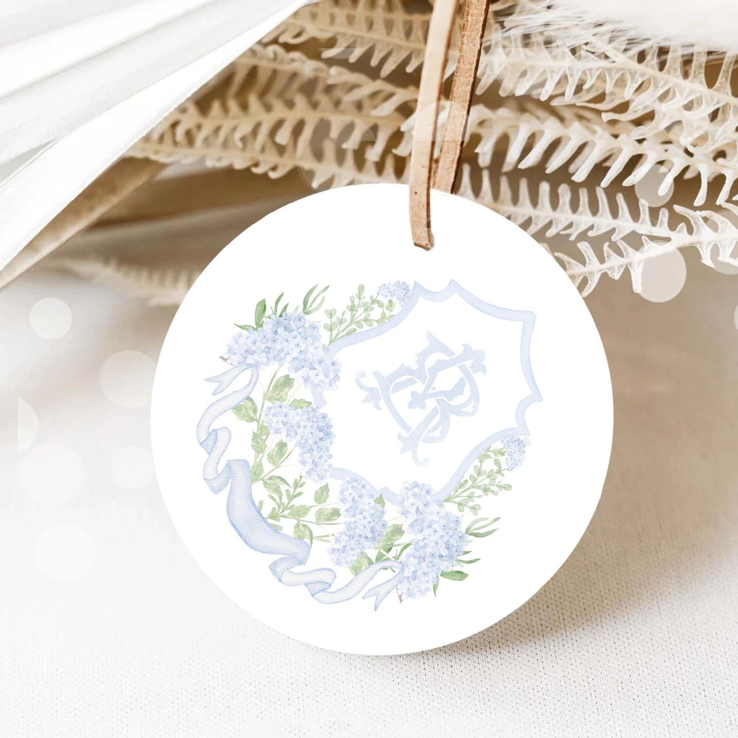 Light Blue Hydrangea Flower Wedding Crest - Monogram Crest - Hydrangea Floral Luxury Watercolor Wedding Crest - Romantic Wedding Crest