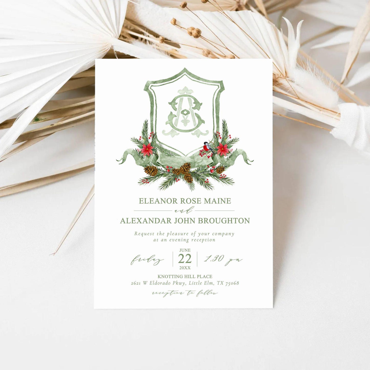 Custom Christmas Wedding Crest - Monogram Crest - Rose Hips Floral Watercolor Wedding Crest - Winter Christmas Wedding Crest - Winter Crest