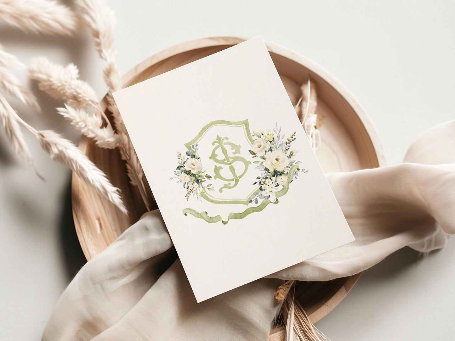 Creamy Rose Ivory Greenery Gold Flower Wedding Crest - Monogram Crest - Floral Luxury Watercolor Wedding Crest - Romantic Wedding Crest