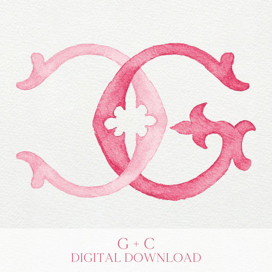 Watercolor Wedding Monogram – GC/CG Initial Crest (Digital Download)