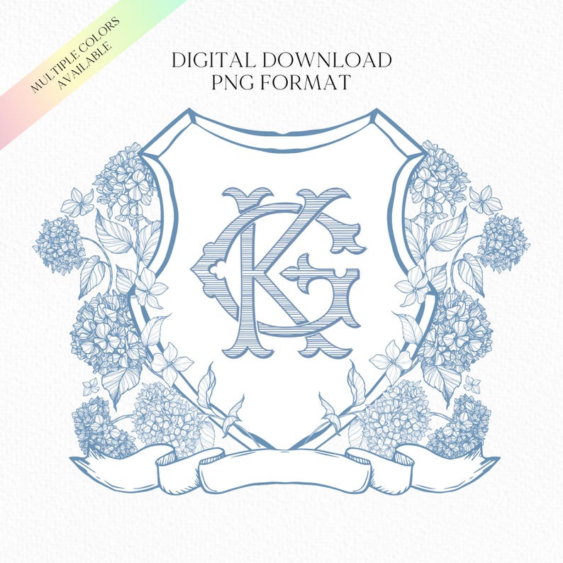 Vintage Hydrangea Flower Wedding Crest