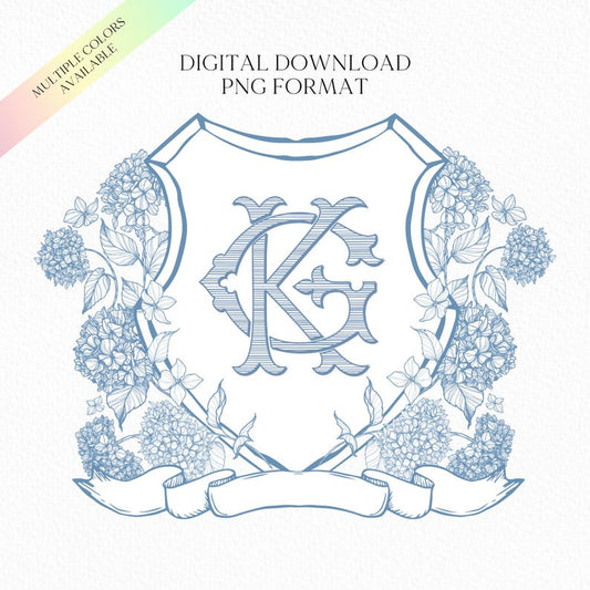 Vintage Hydrangea Flower Wedding Crest