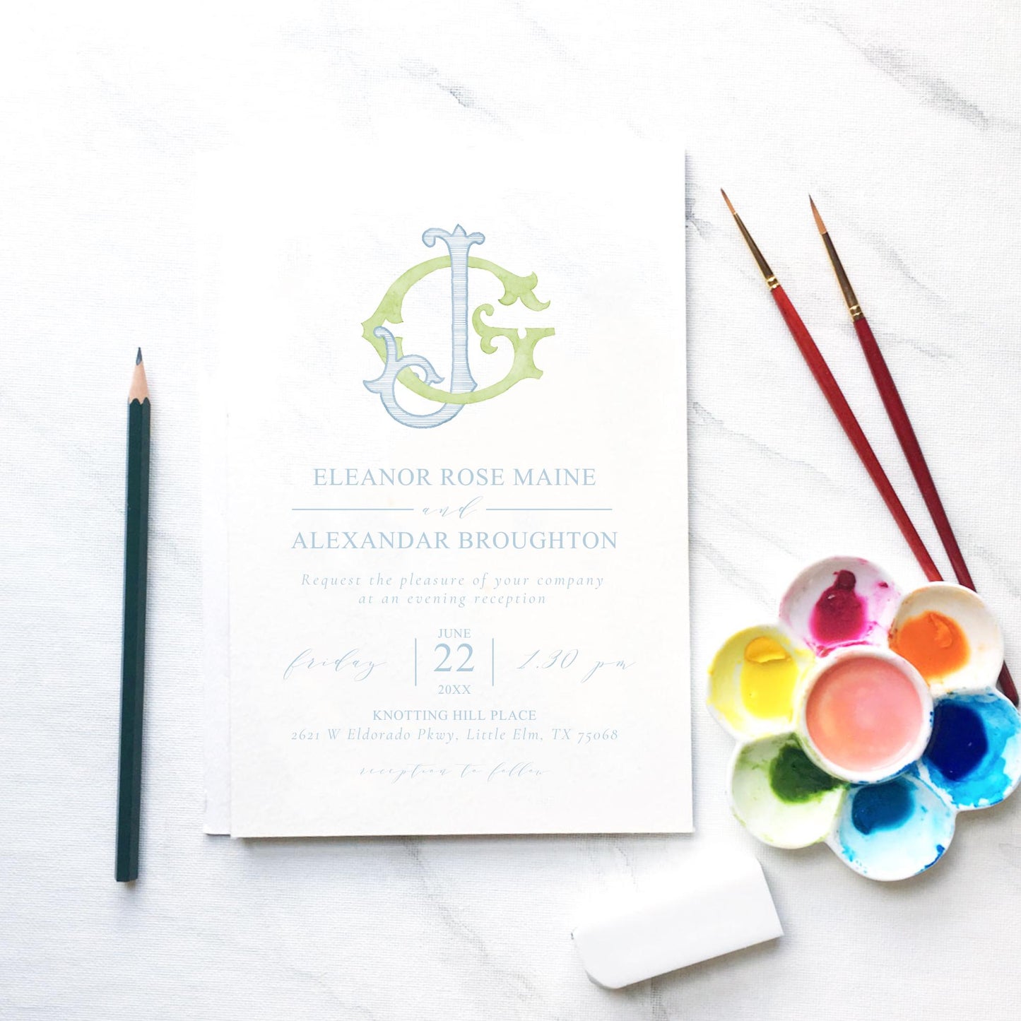Watercolor Wedding Monogram – JG Initial Crest (Digital Download)