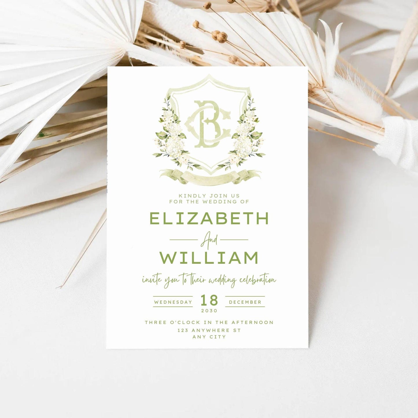 White Hydrangea Flower Wedding Crest - Monogram Crest - Hydrangea Floral Watercolor Wedding Crest - Romantic Wedding Crest - Boho Hydrangea