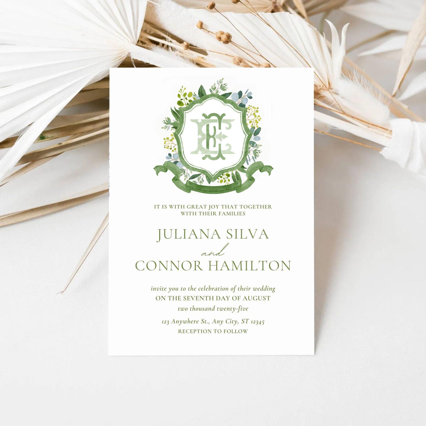 Eucalyptus Green Leaves Flower Wedding Crest - Monogram Crest - Greenery Floral Luxury Watercolor Wedding Crest - Romantic Wedding Crest