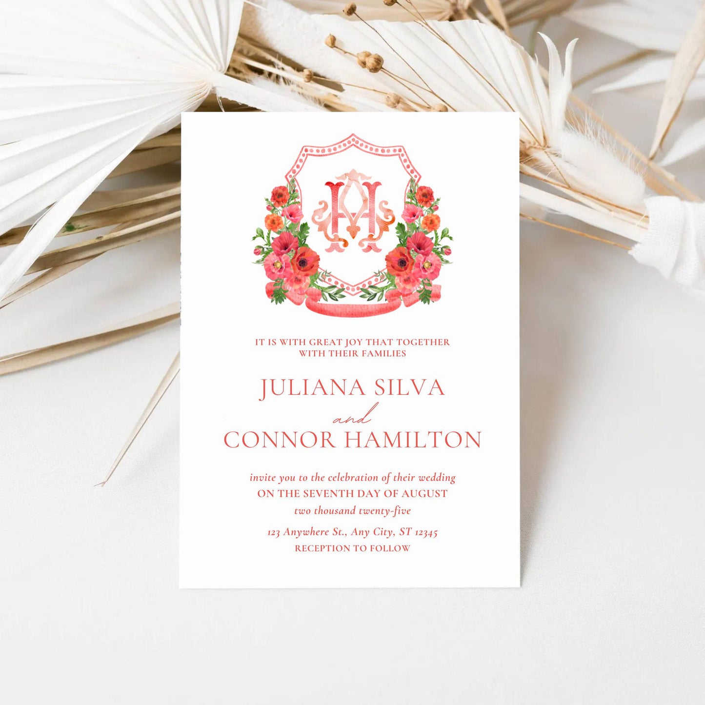 Poppy Bouquet Flower Wedding Crest - Monogram Crest - Spring Floral Floral Luxury Watercolor Wedding Crest - Romantic Wedding Crest