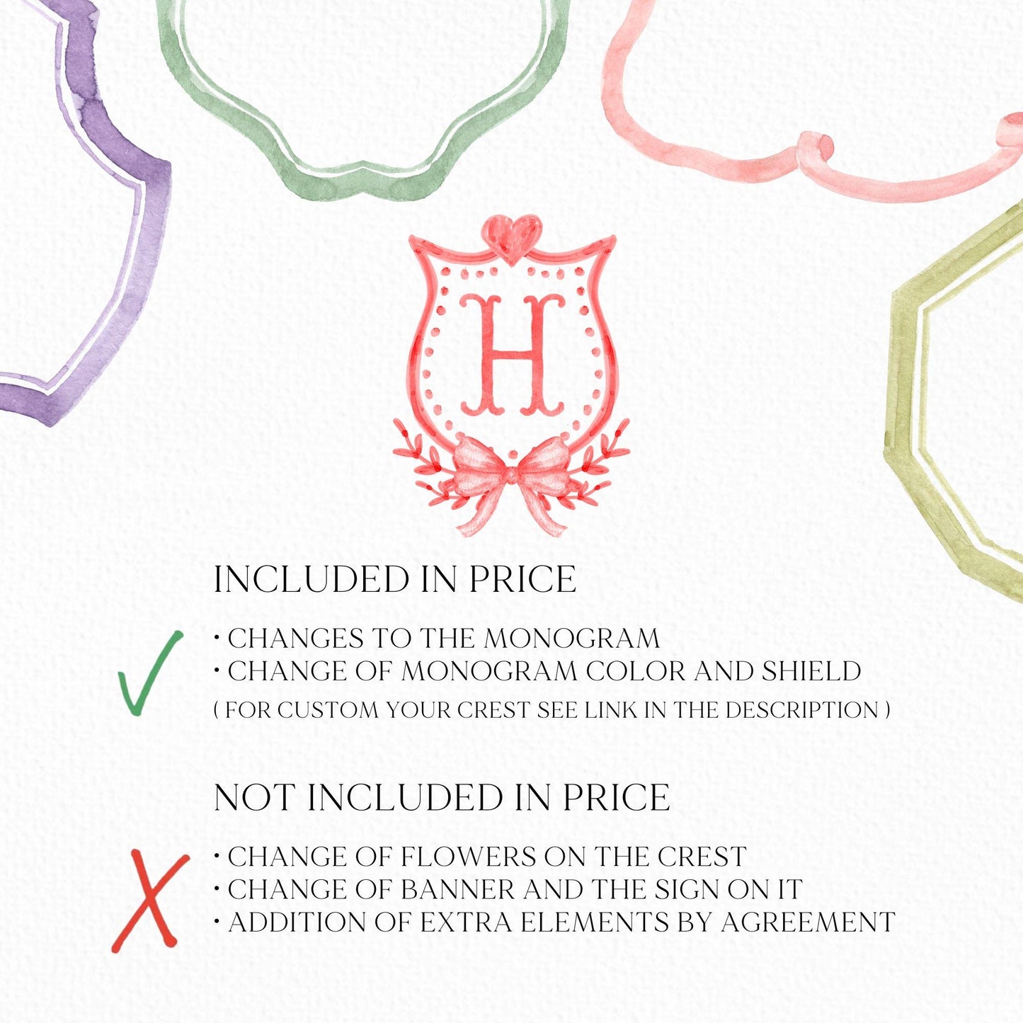 Valentine's Day Crests Watercolor Wedding Crest - Monogram Crest - Valentine Watercolor Wedding Crest Romantic Wedding Crest