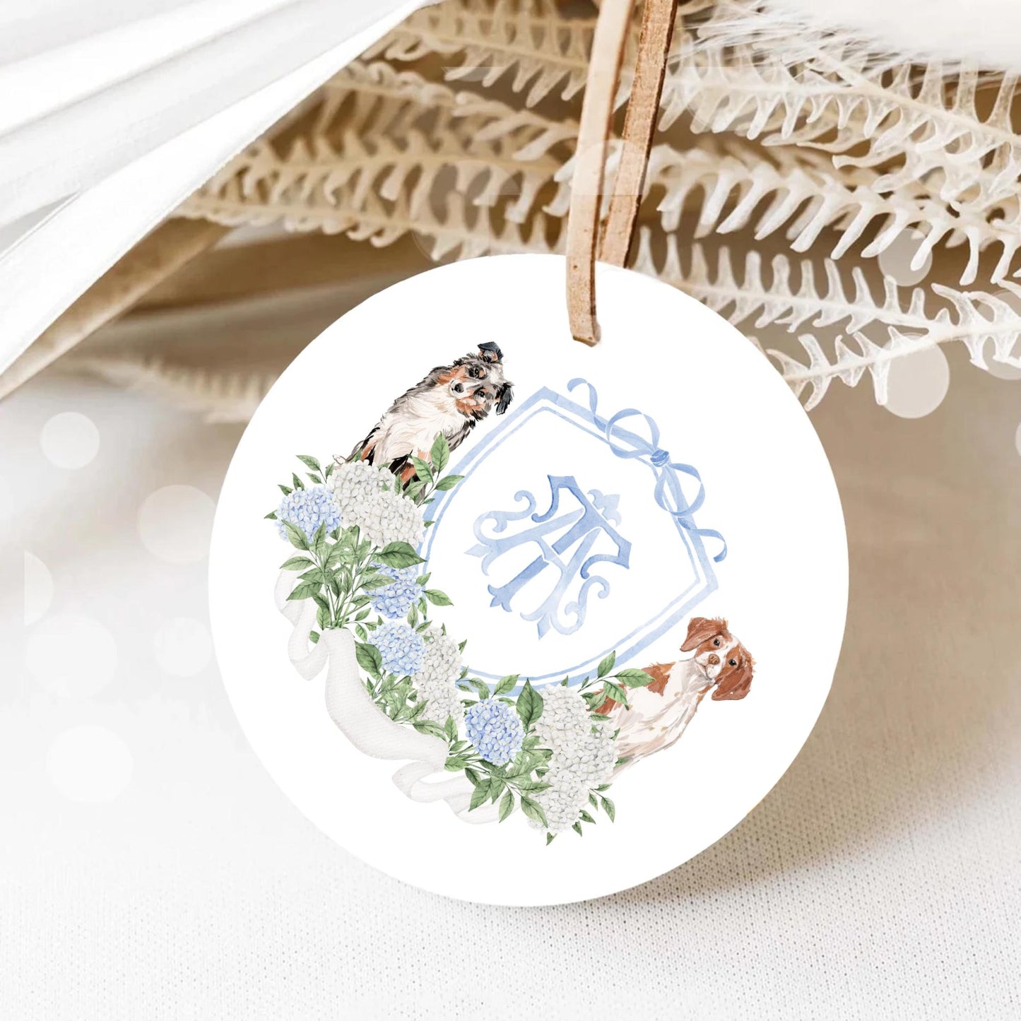 Blue White Hydrangea Flower Wedding Crest - Monogram Crest - Hydrangea Floral Luxury Watercolor Wedding Crest - Romantic Wedding Crest