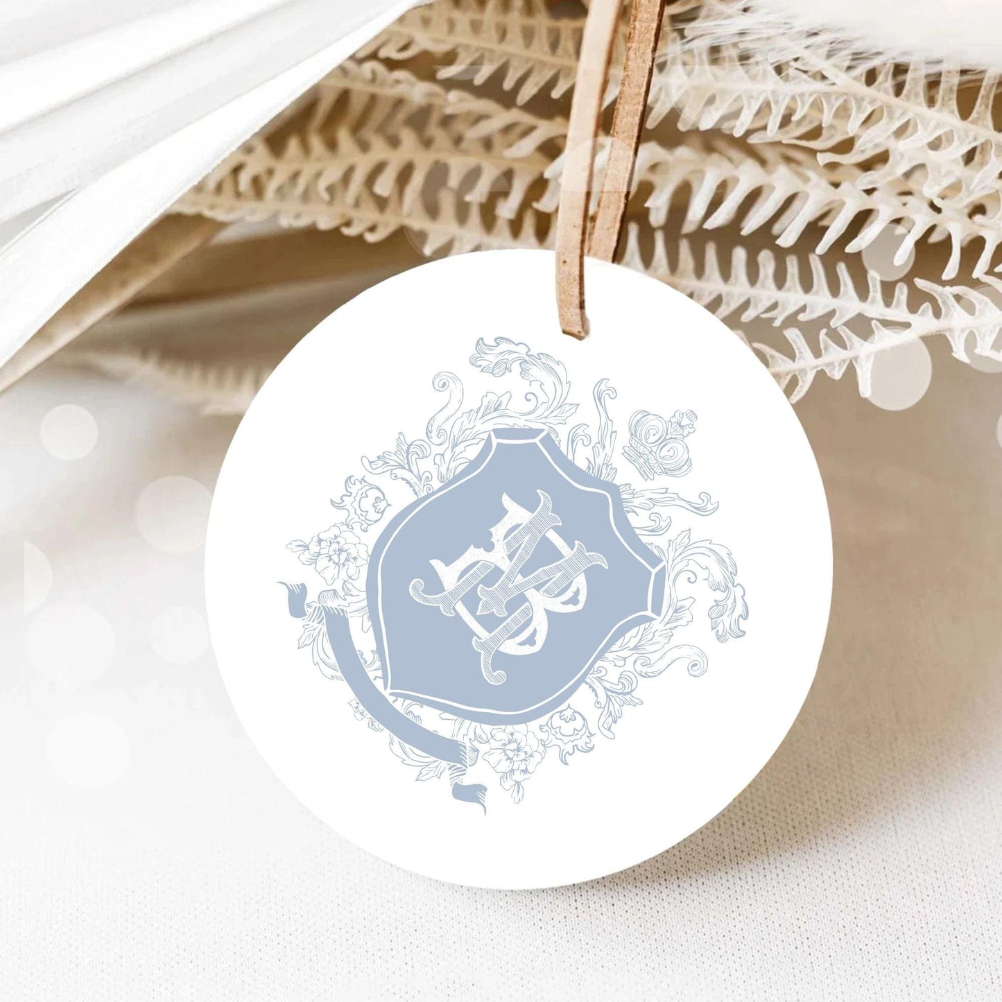 Vintage Blue Botanicals Flower Crest - Monogram Crest - Botanicals Floral Luxury Line art Wedding Crest - Romantic Wedding Crest