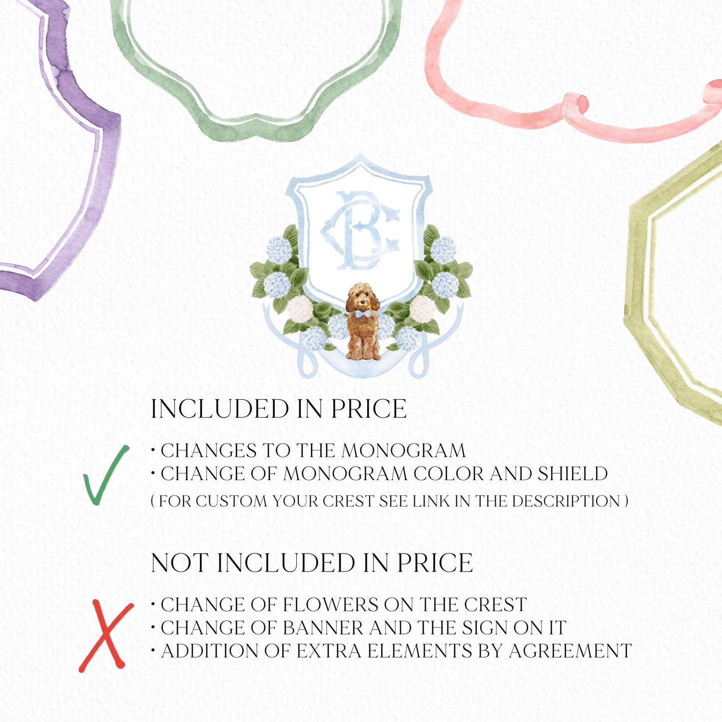 Hydrangea Flower Wedding Crest - Monogram Crest - Hydrangea Floral Luxury Watercolor Wedding Crest - Romantic Wedding Crest- Boho Hydrangea