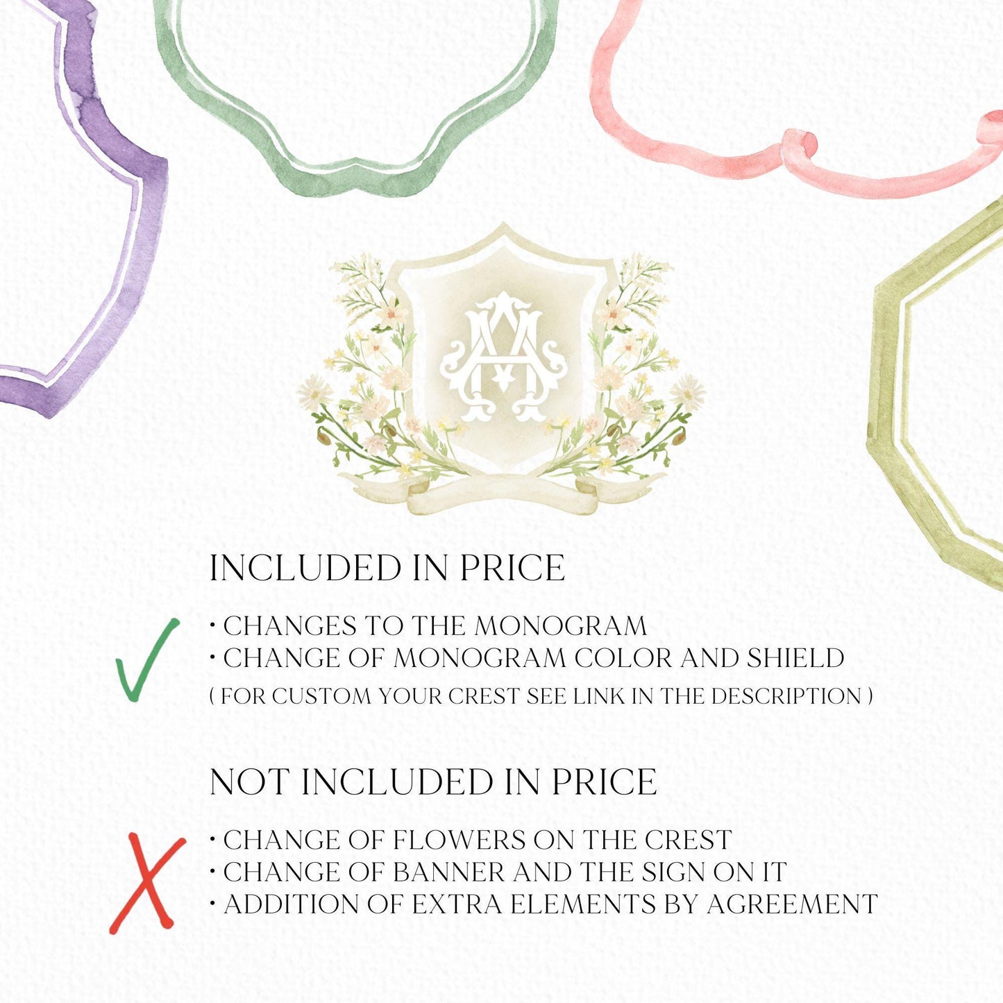 White WildFlower Wedding Crest - Monogram Crest - WildFlower Floral Luxury Watercolor Wedding Crest - Romantic Wedding Crest