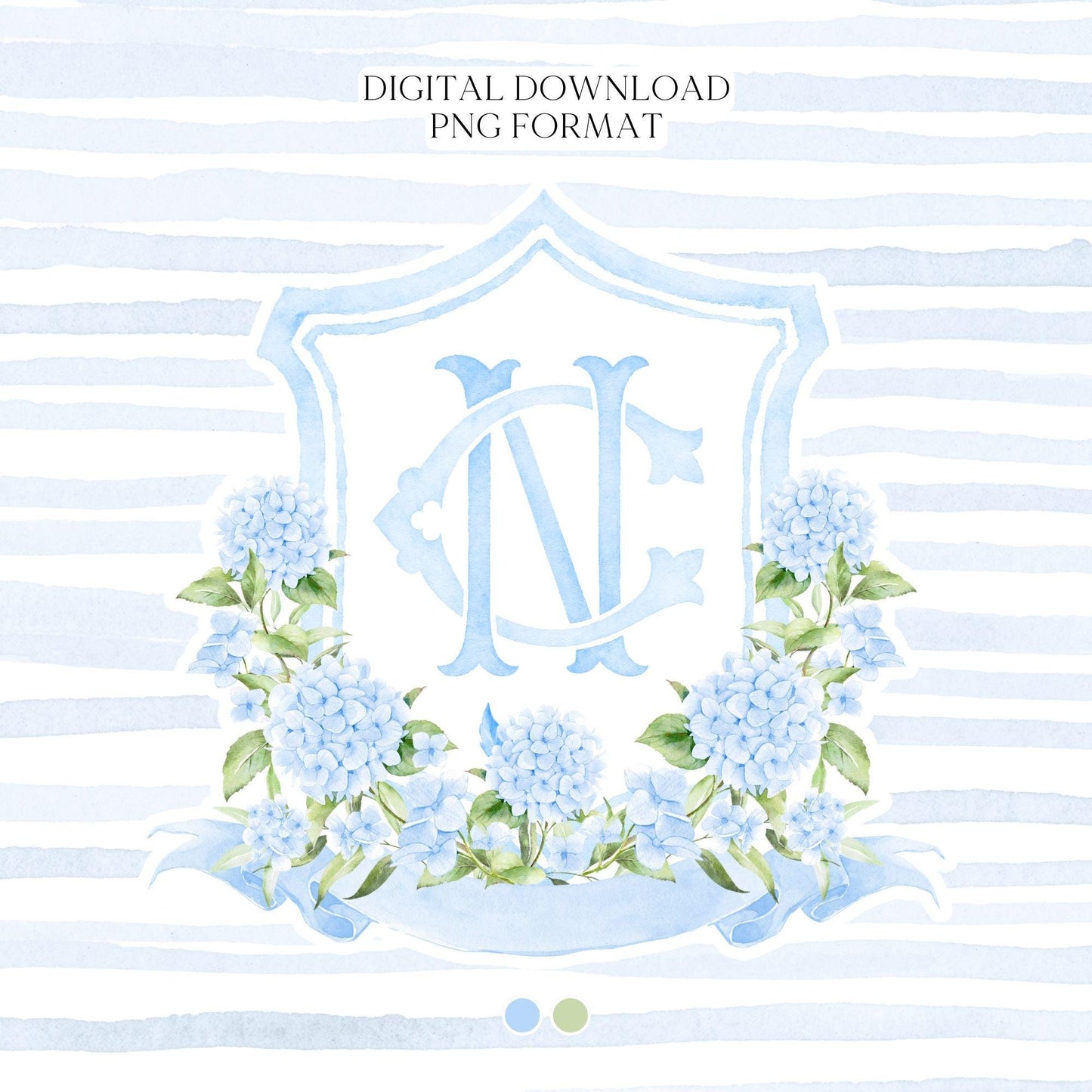 Watercolor Hydrangea Wedding Crest – Light Blue Floral Monogram (Digital Download)