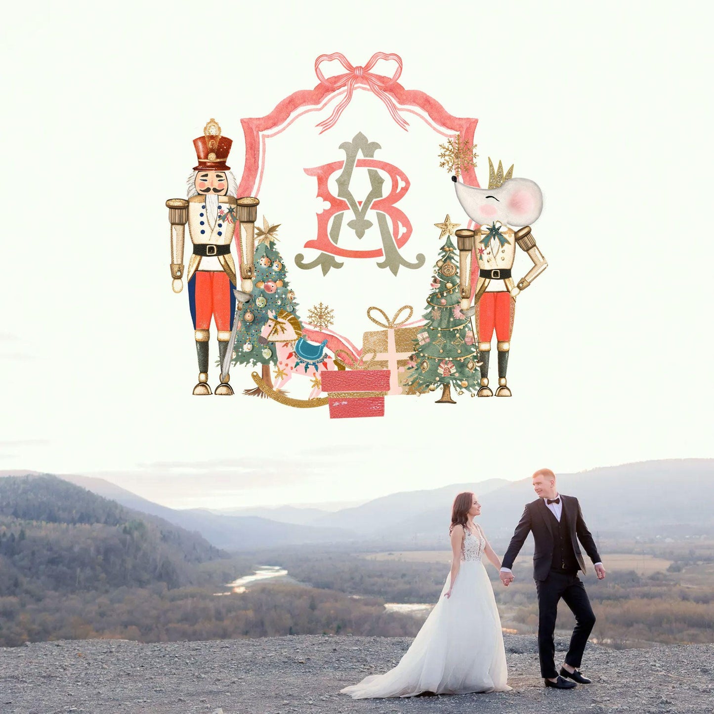 Nutcracker Christmas Crest - Monogram Crest - Christmas Watercolor Crest DIY - Luxury Watercolor Wedding Crest - Nutcracker Red Christmas