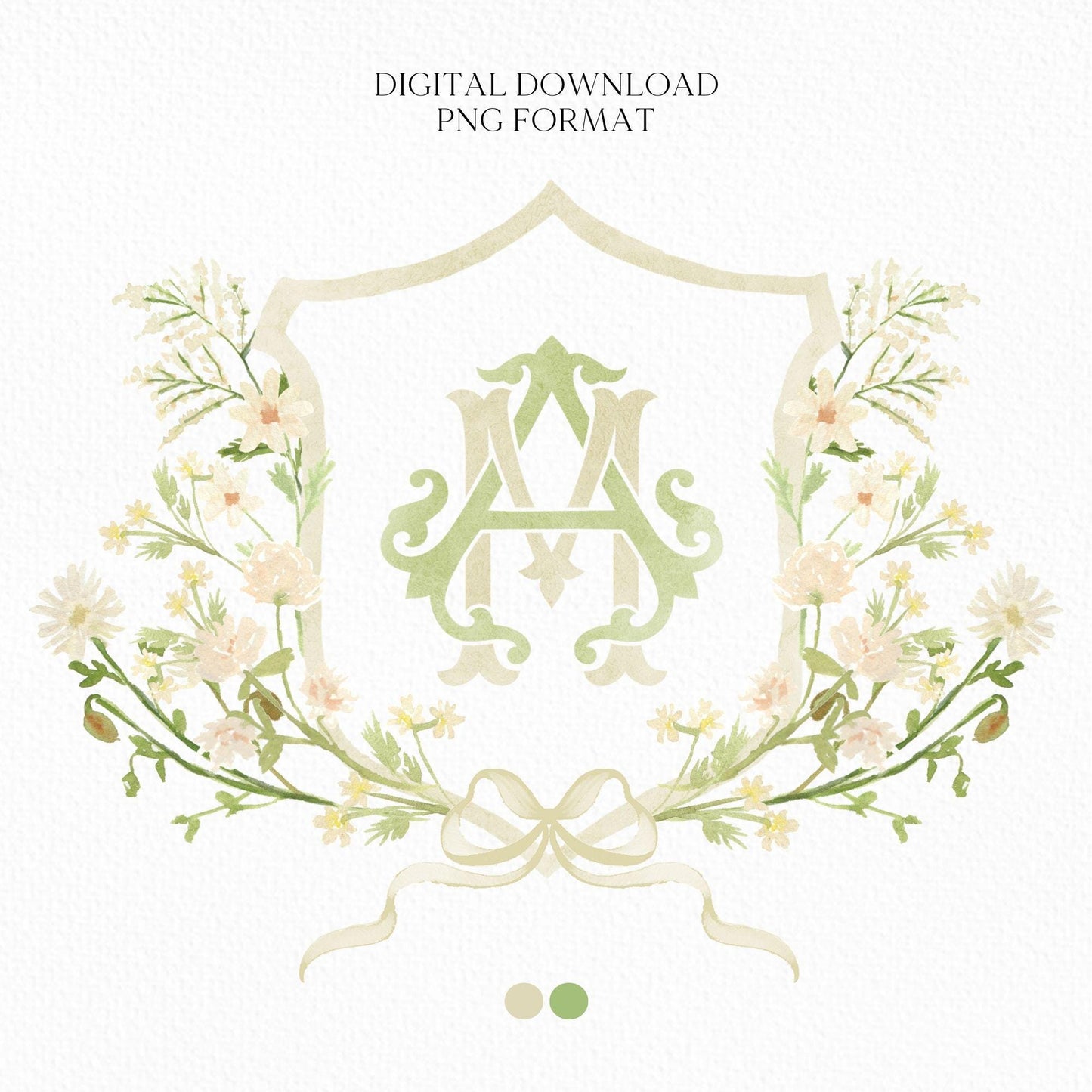 White WildFlower Wedding Crest - Monogram Crest - WildFlower Floral Luxury Watercolor Wedding Crest - Romantic Wedding Crest
