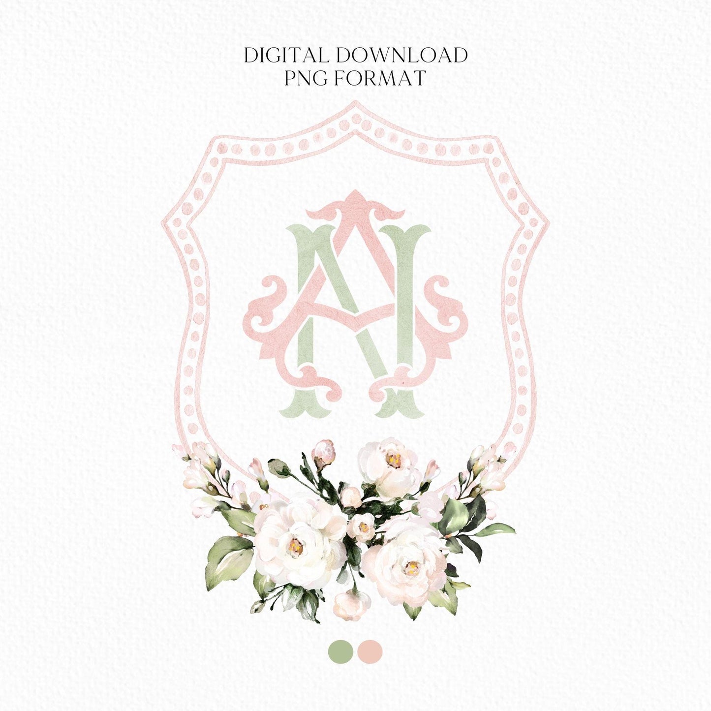 Blush Pink Floral Rustic Greenery Flower Wedding Crest - Monogram Crest - Floral Watercolor Wedding Crest - Romantic Wedding Crest