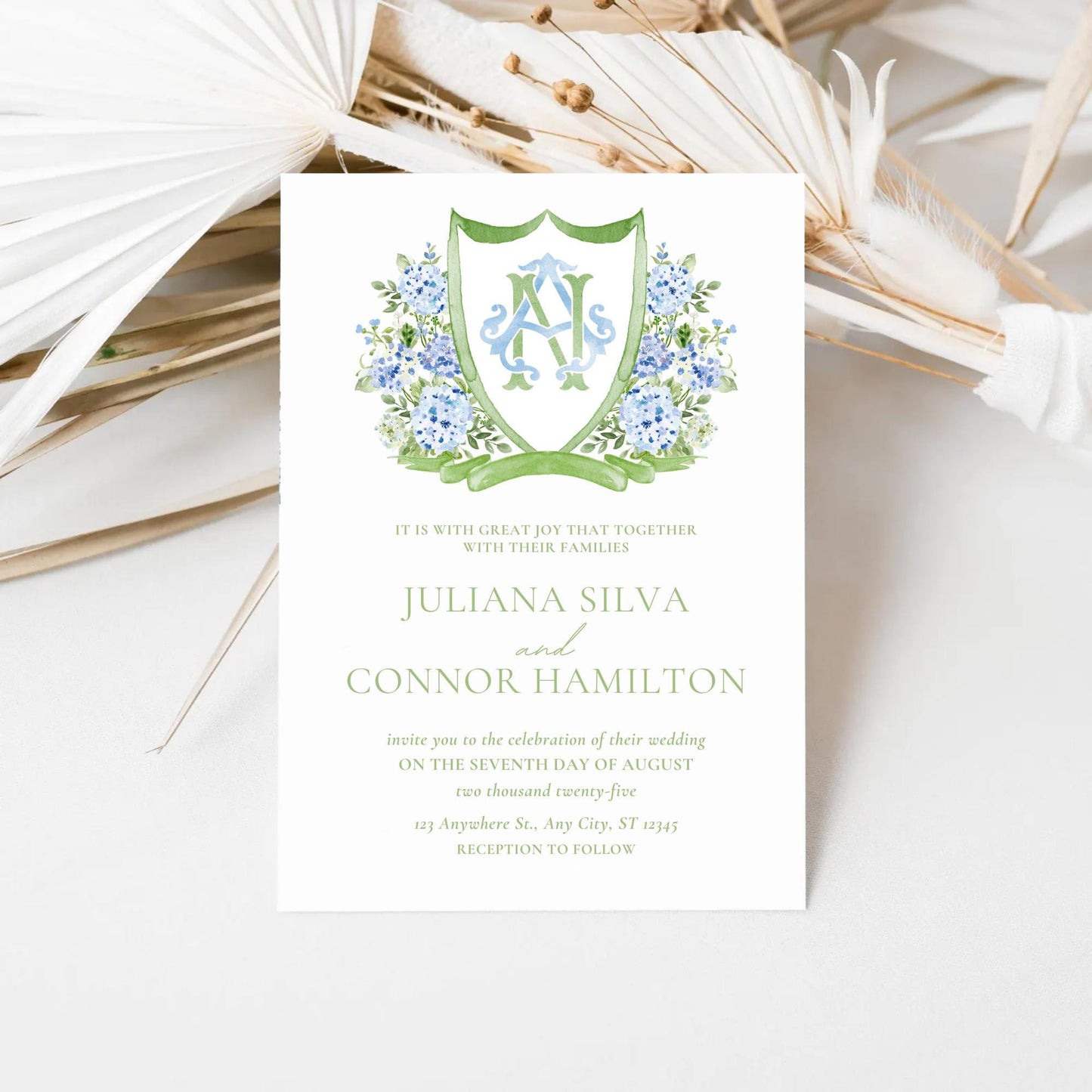Hydrangea Flower Wedding Crest - Monogram Crest - Hydrangea Floral Luxury Watercolor Wedding Crest - Romantic Wedding Crest- Boho Hydrangea