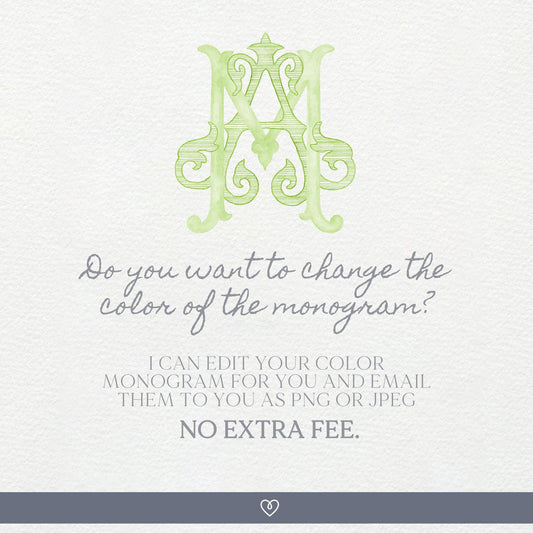 Watercolor Wedding Monogram AM – Classic Letter Crest (Digital Download)