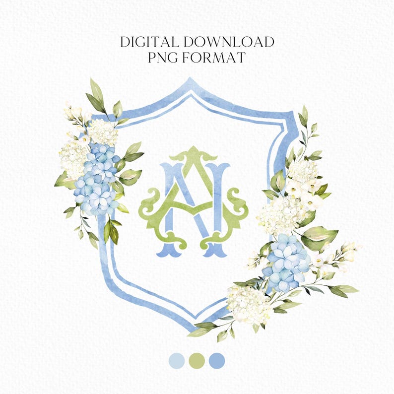 White Blue Hydrangea Flower Wedding Crest
