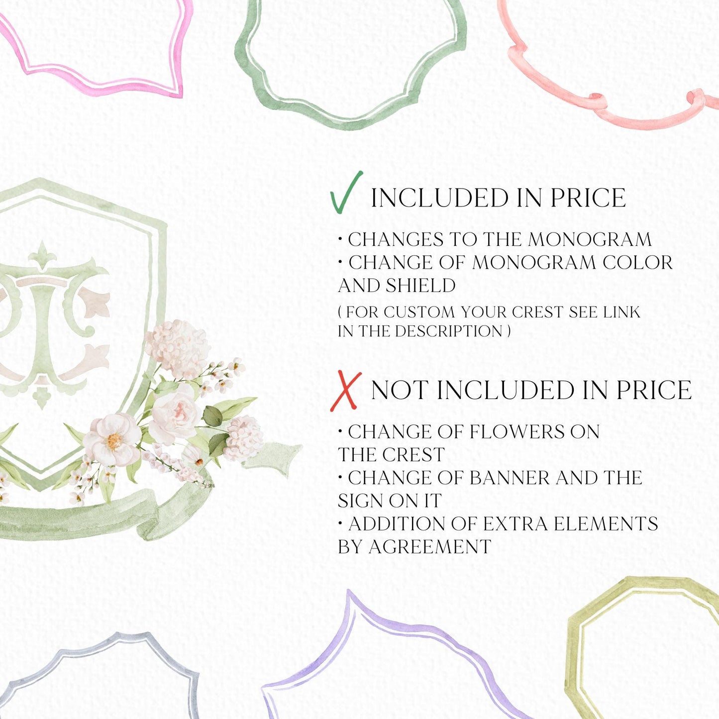 Hydrangea White Flower Wedding Crest - Monogram Crest - White Hydrangea Floral Luxury Watercolor Wedding Crest - Romantic Wedding Crest
