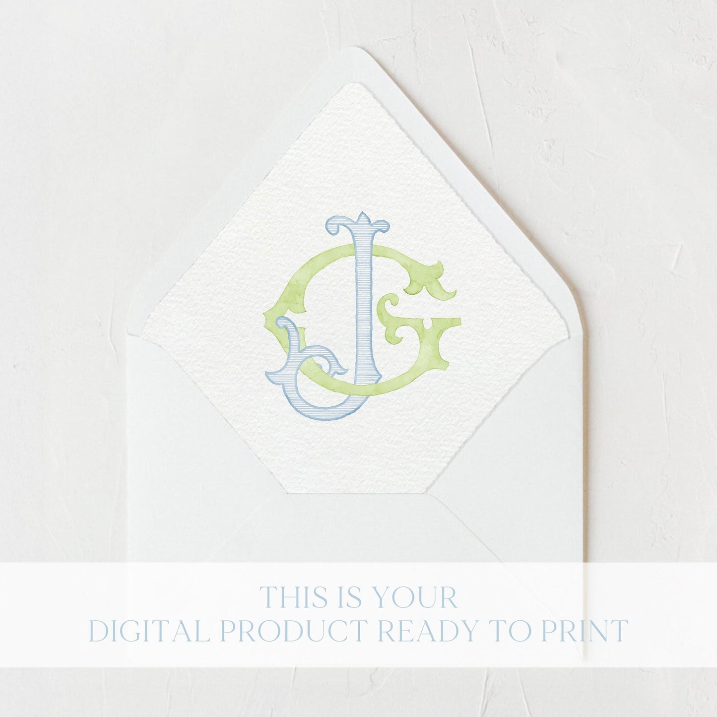 Watercolor Wedding Monogram – JG Initial Crest (Digital Download)