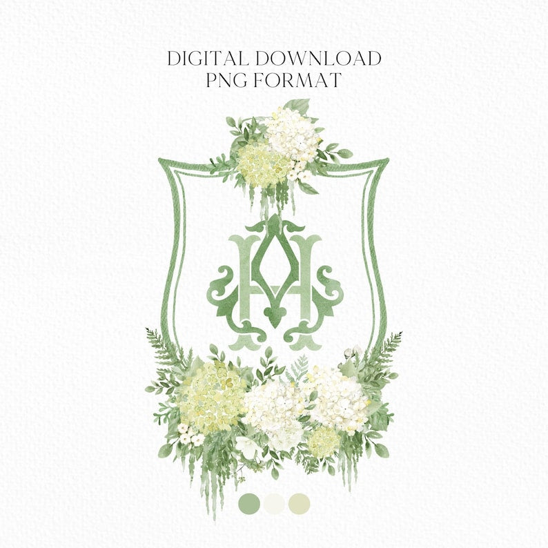Green Hydrangea Flower Wedding Crest