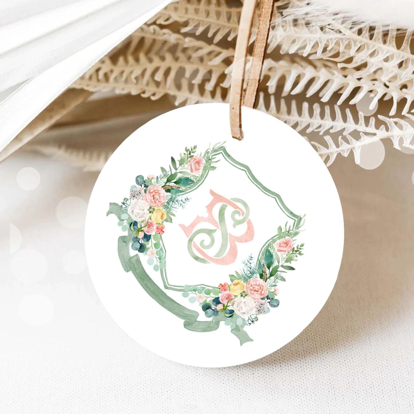 Boho Pink Flowers Greenery Wedding Crest - Monogram Crest - Pink Floral Luxury Watercolor Wedding Crest - Romantic Wedding Crest