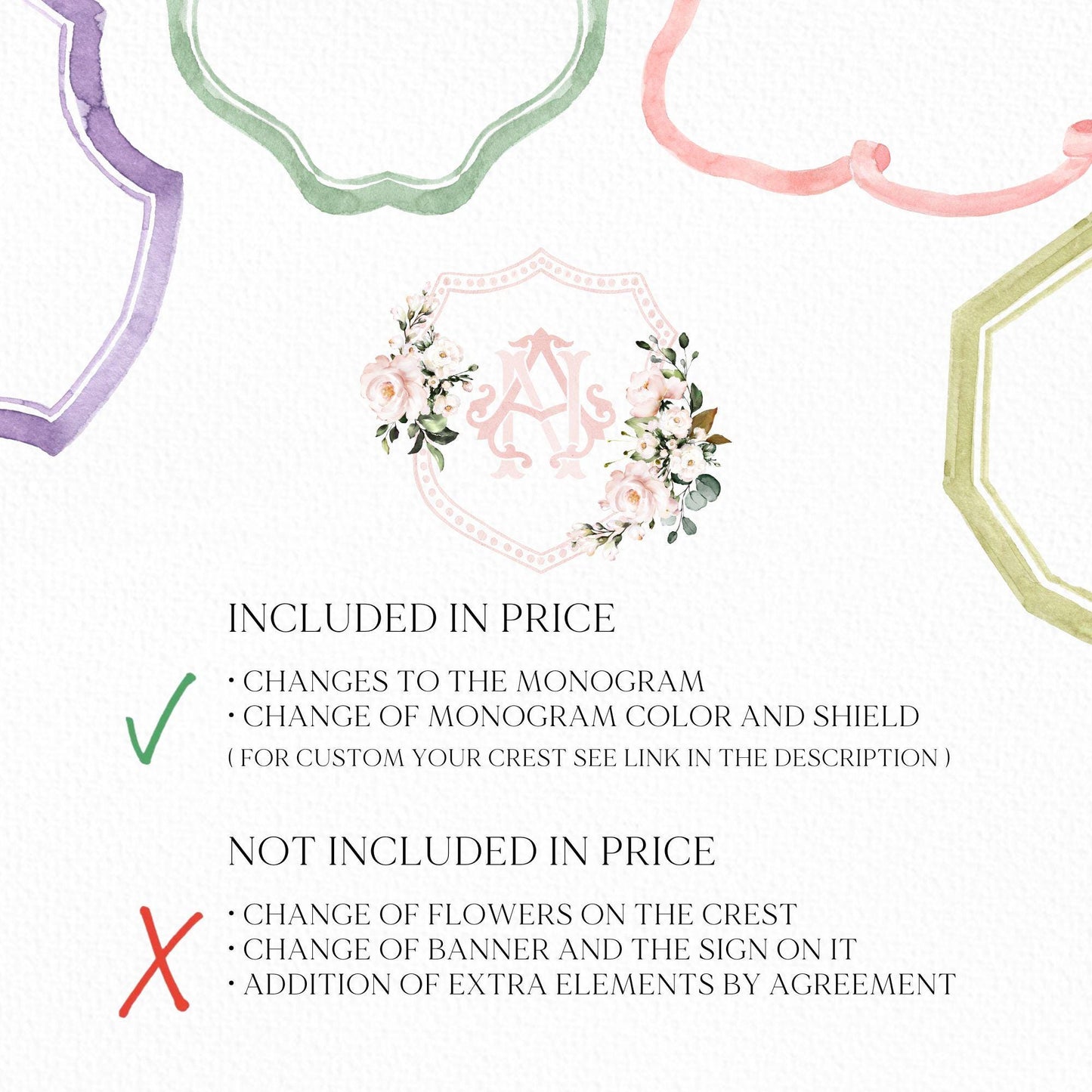 Roses Blush Pink Floral Rustic Flower Wedding Crest - Monogram Crest - Roses Pink Floral Watercolor Wedding Crest - Romantic Wedding Crest