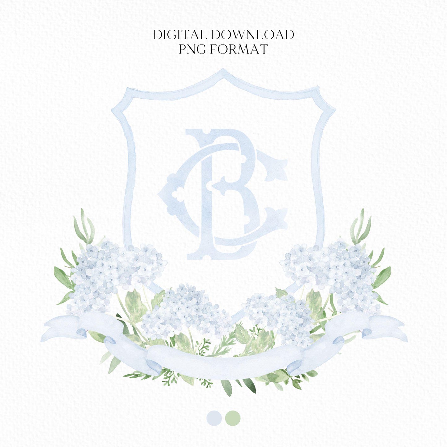 Blue Hydrangea Flower Wedding Crest - Monogram Crest - Hydrangea Light Blue Floral Luxury Watercolor Wedding Crest - Romantic Wedding Crest