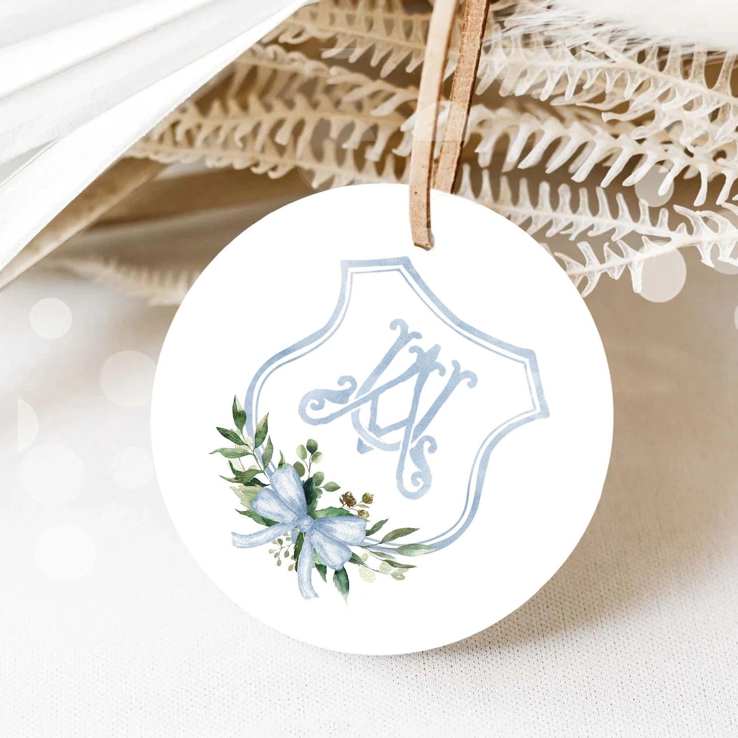 Watercolor Classic Eucalyptus Ribbon Flower Wedding Crest - Monogram Crest -  Luxury Watercolor Wedding Crest - Romantic Wedding Crest
