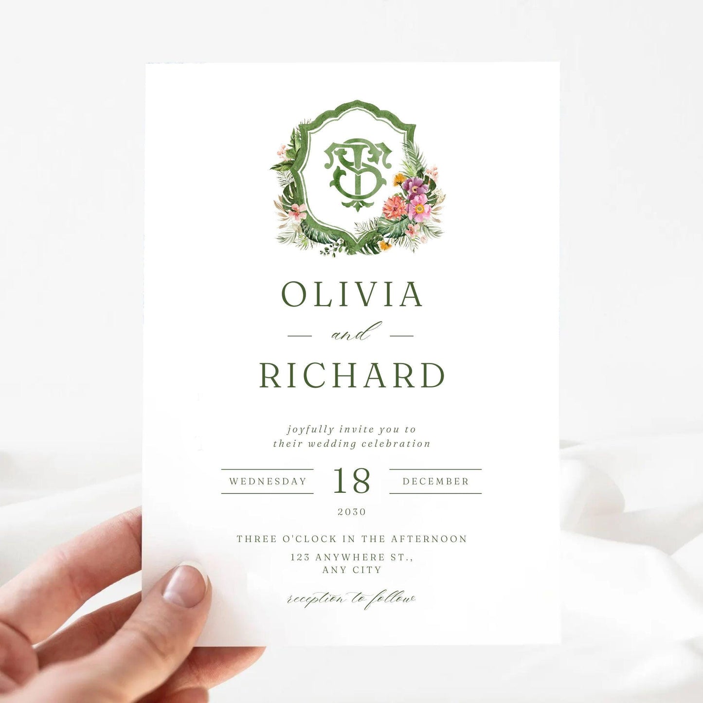 Tropical Watercolor Flowers Wedding Crest - Monogram Crest - Greenery Floral Blue Watercolor Wedding Crest - Romantic Wedding Crest