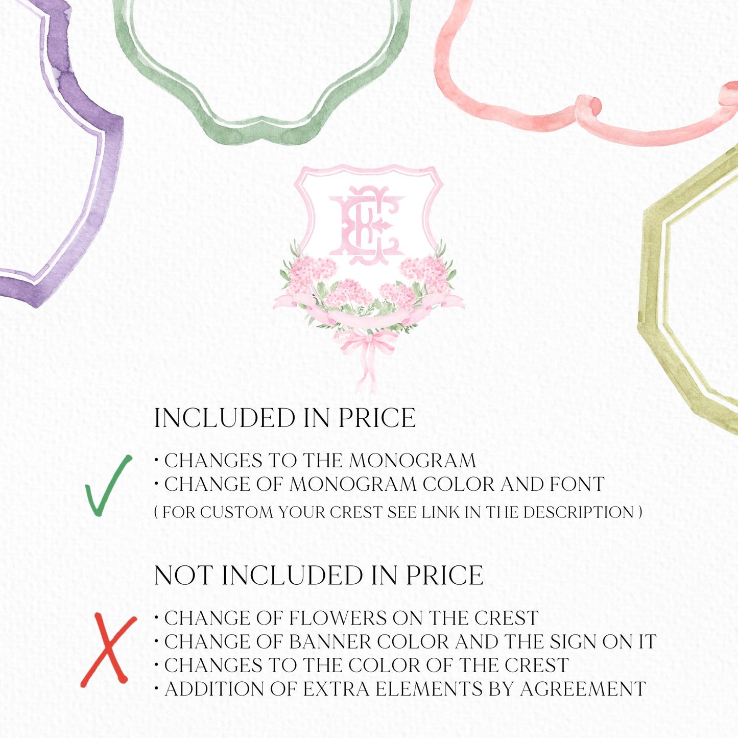 Pink Hydrangea Flower Wedding Crest - Monogram Crest - Hydrangea Light Pink Floral Luxury Watercolor Wedding Crest - Romantic Wedding Crest