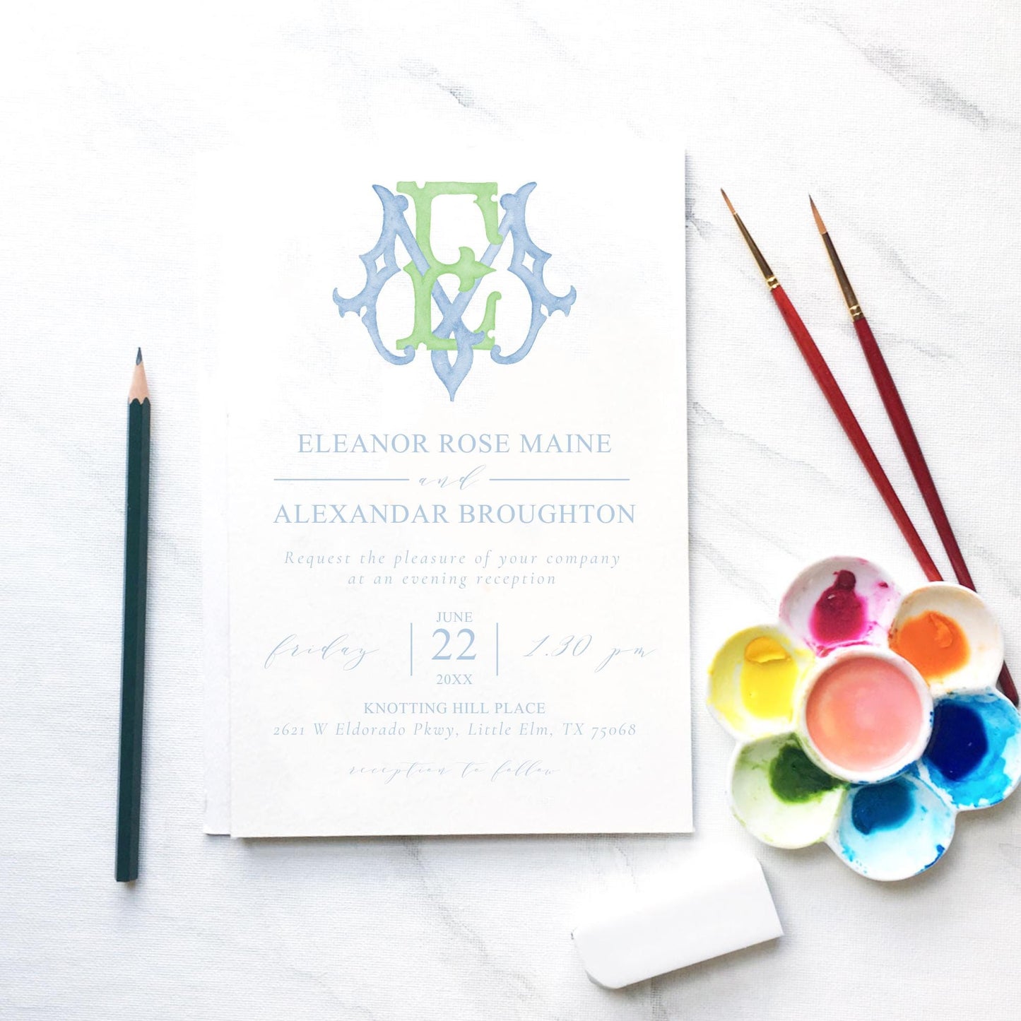 Watercolor Wedding Monogram EM - Classic Style (Digital Download)