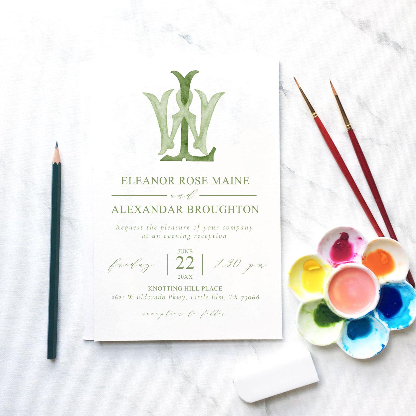 Watercolor Wedding Monogram - "WL" Classic Interlocking Design (Digital Download)