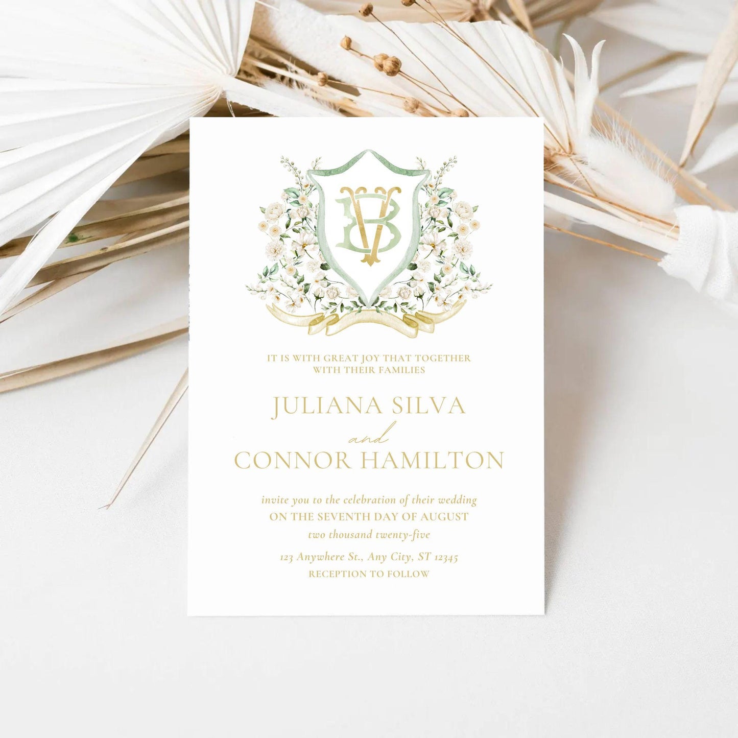 White Rose Greenery White Flower Wedding Crest - Monogram Crest - White Floral Watercolor Wedding Crest - Romantic Wedding Crest