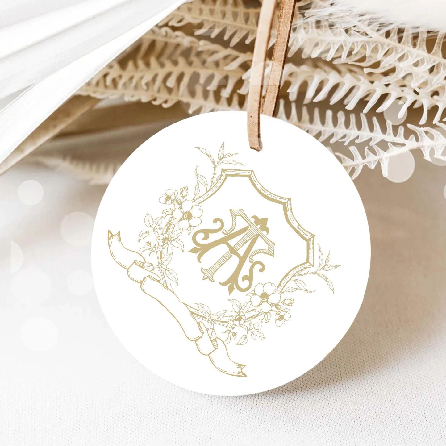 Vintage Gold Botanicals Flower Crest - Monogram Crest - Botanicals Floral Luxury Line art Wedding Crest - Romantic Wedding Crest