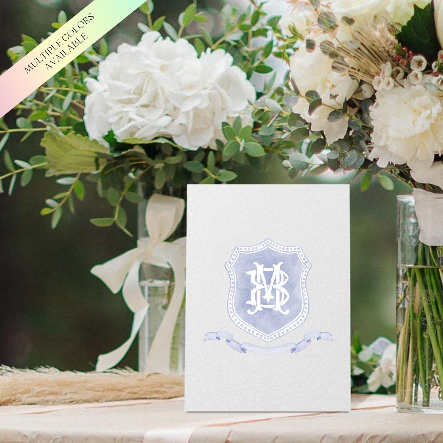 Watercolor Blue Wedding Crest - Monogram Crest - Watercolor Luxury Watercolor Wedding Crest - Romantic Wedding Crest