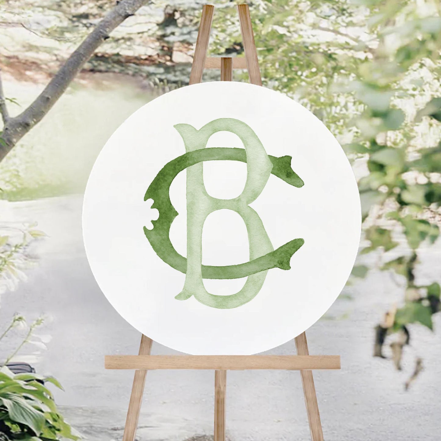 Watercolor Wedding Monogram – Classic BC Initial Crest (Digital Download)