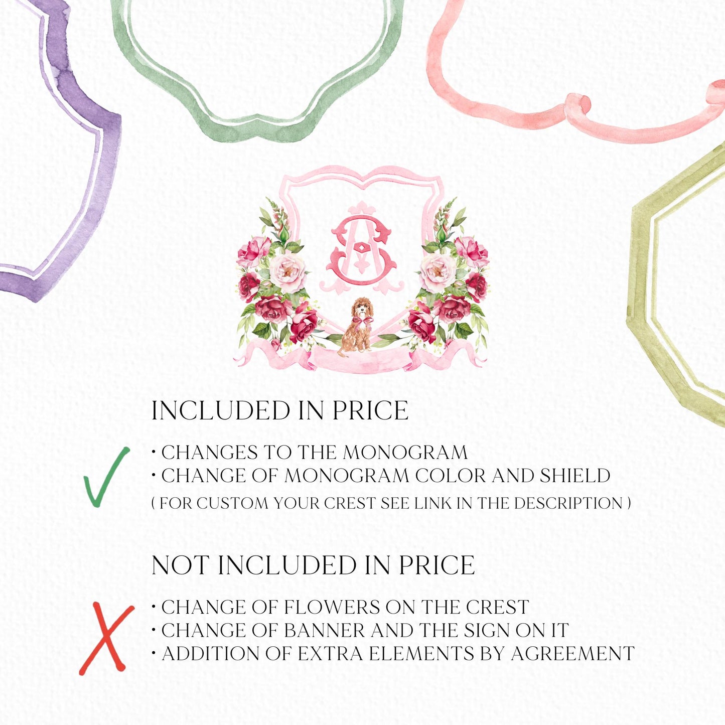 Burgundy Rose Flower Wedding Crest - Monogram Crest - Burgundy Floral Watercolor Wedding Crest - Romantic Wedding Crest- Boho Burgundy