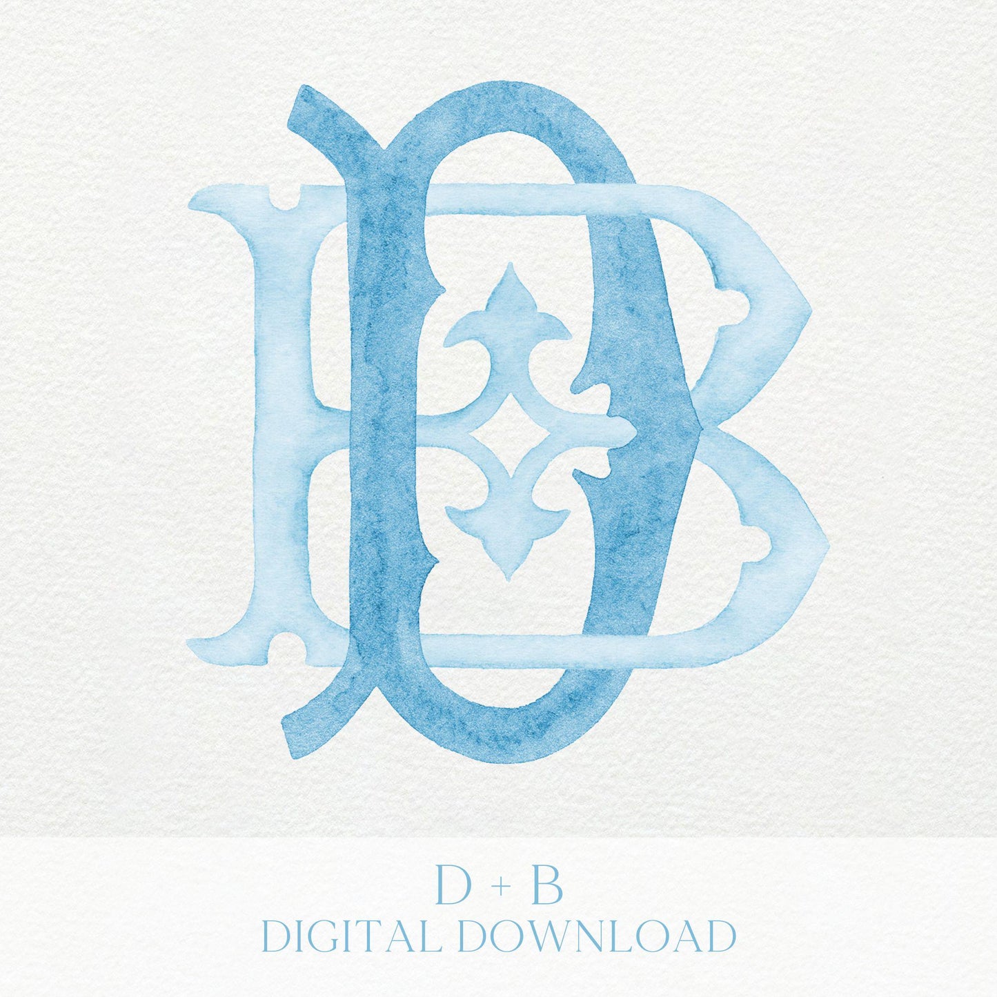 Watercolor Wedding Monogram DB – Classic Initial Crest (Digital Download)