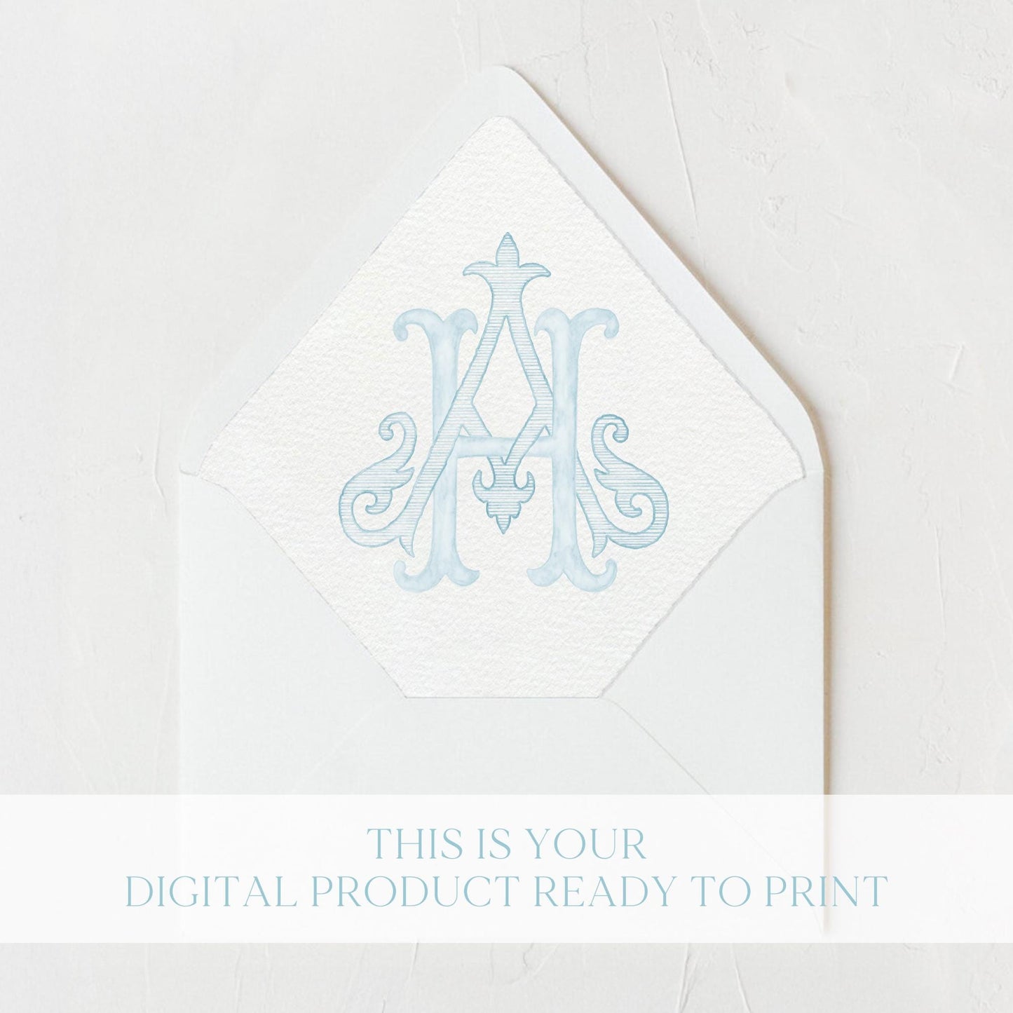 Watercolor Wedding Monogram AH – Classic HA Initial Crest (Digital Download)