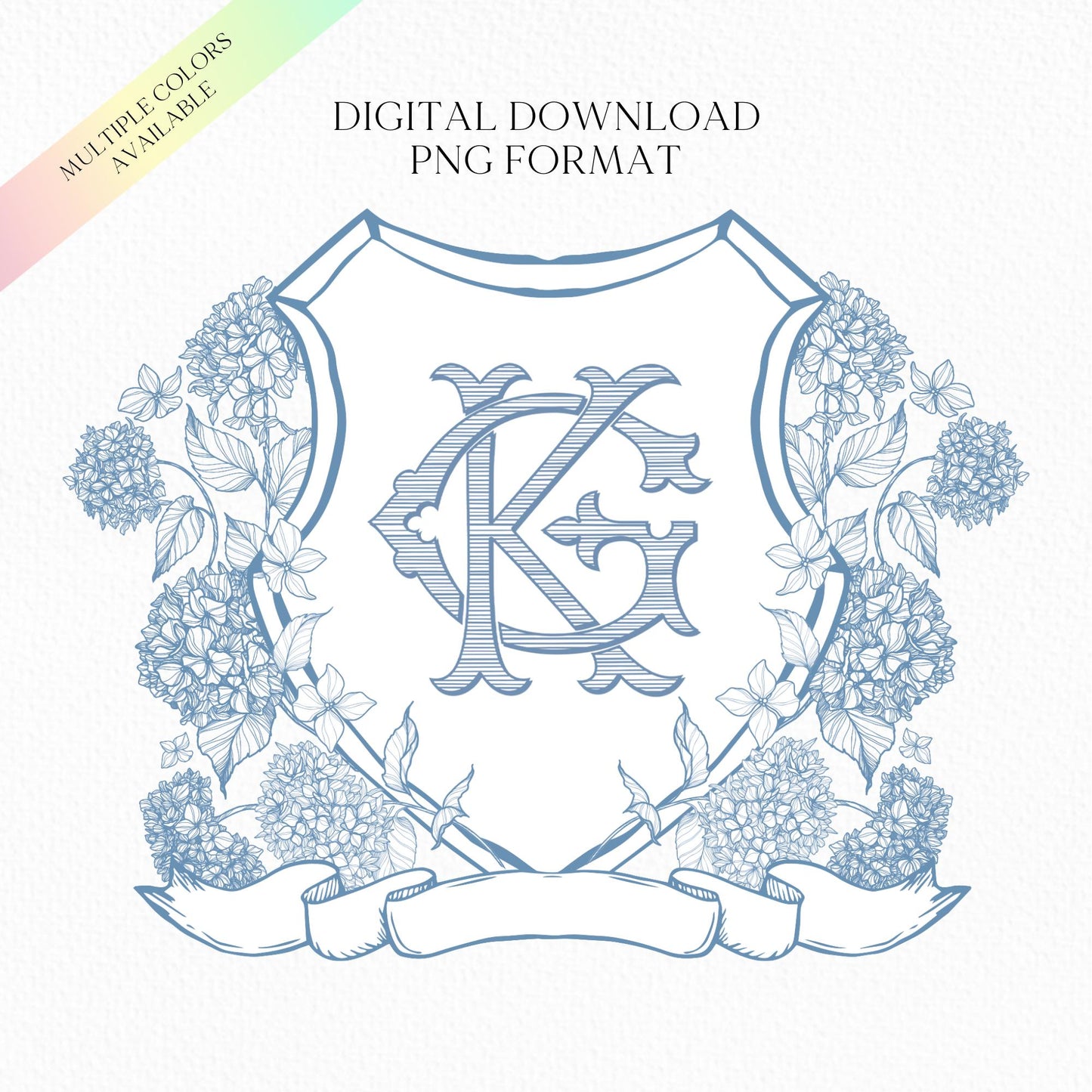 Vintage Hydrangea Flower Wedding Crest - Monogram Crest - Hydrangea Floral Luxury Line art Wedding Crest - Romantic Wedding Crest