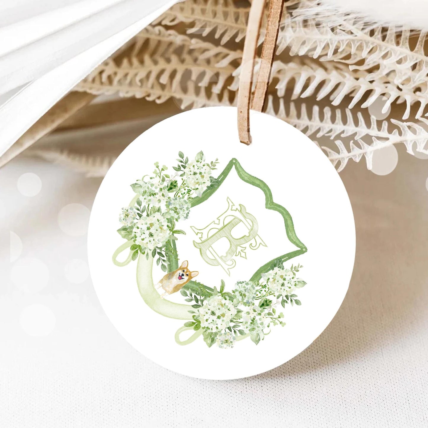 Green Hydrangea Flower Wedding Crest - Monogram Crest - Hydrangea White Floral Luxury Watercolor Wedding Crest - Romantic Wedding Crest